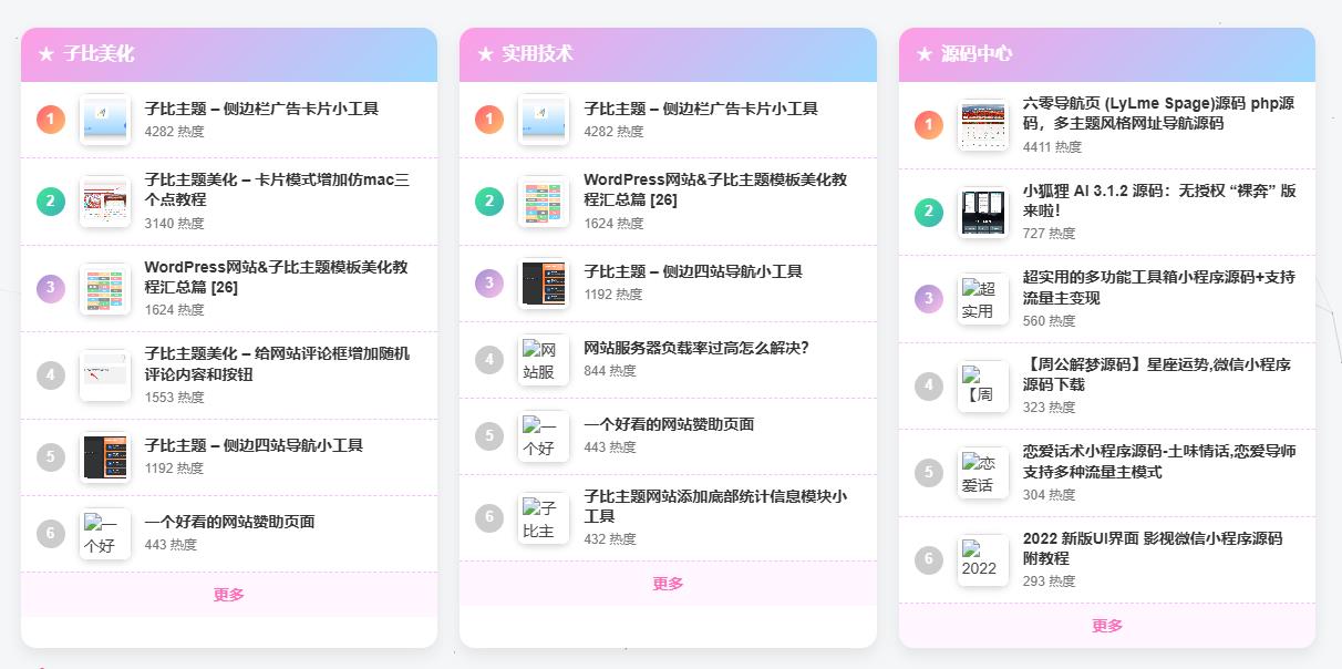 子比主题 – 二次元文章排行榜小工具-Baili Blog