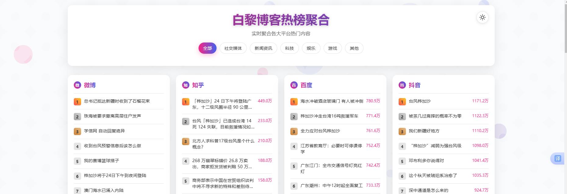 子比主题 – 添加今日聚合热搜教程-Baili Blog